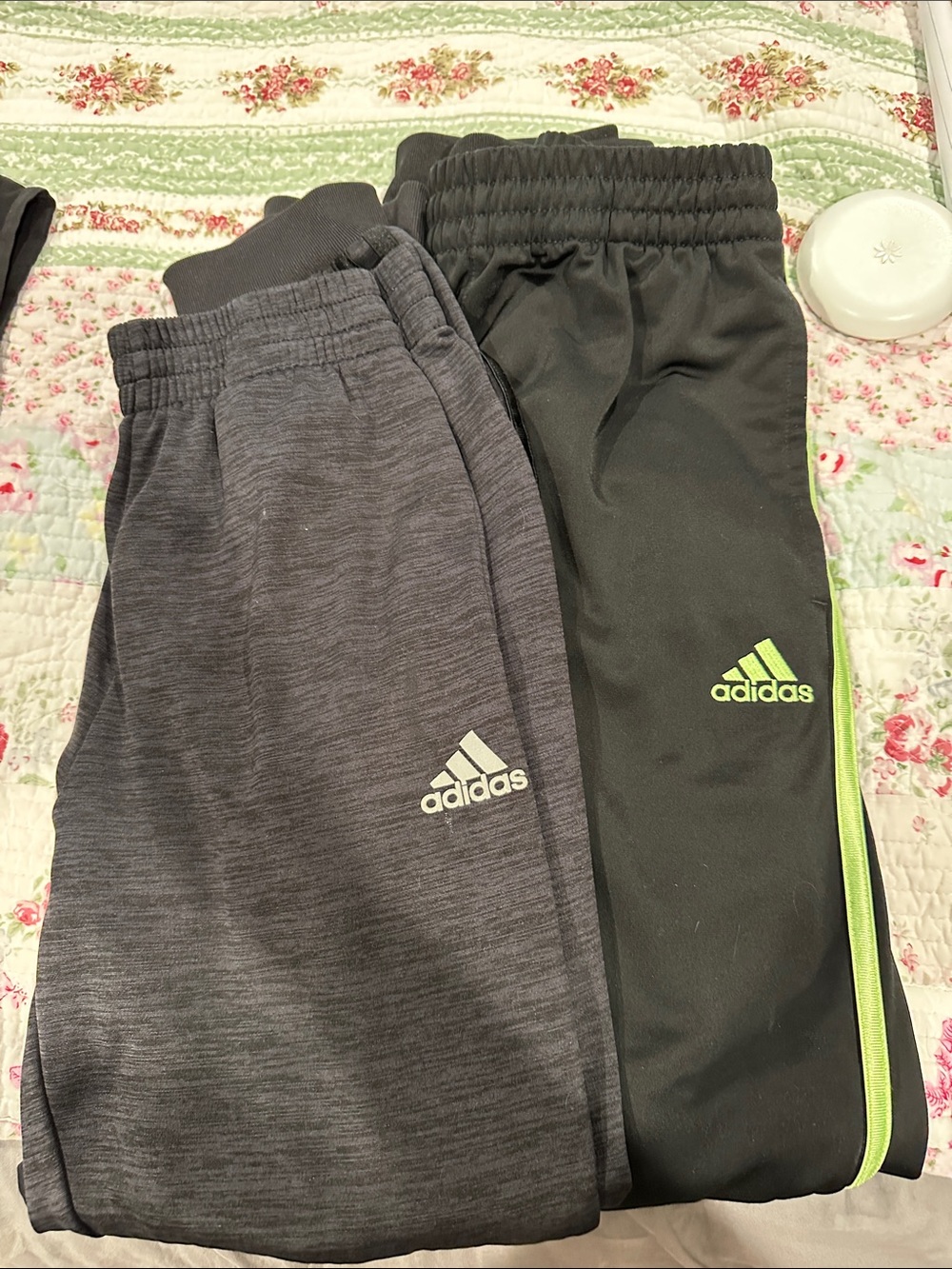 TWO PAIR BUNDLE adidas Kids Sweatpants Duo - Black with lime stripes and Charcoa